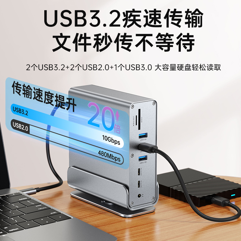 Type-C15合1扩展坞千兆网口4K60hzMST双高清三屏异显DP