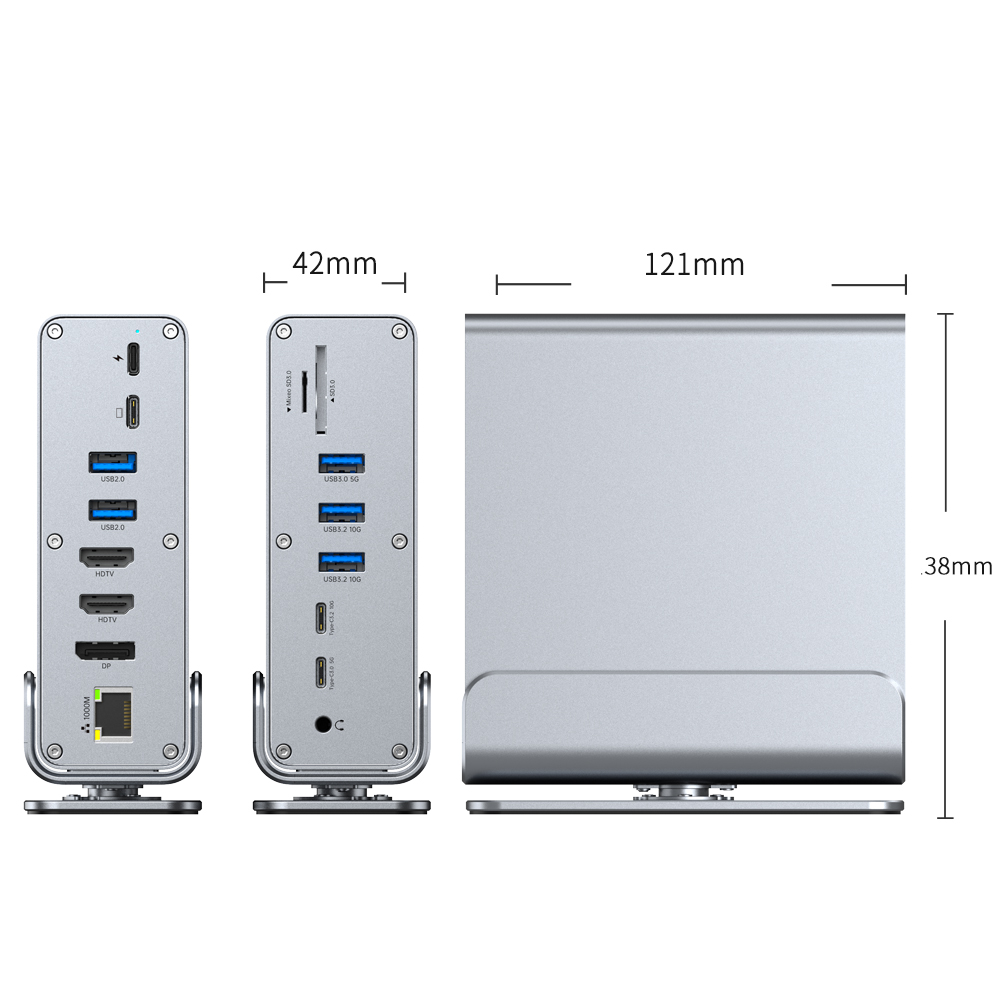 Type-C 15-in-1 Docking Station: Gigabit Ethernet, 4K@60Hz, MST, Dual HD Outputs, Triple-Display Support (Independent Display), DP Port
